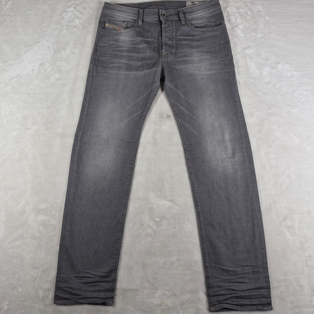 Diesel Buster Jeans Men's 33x32 Gray Denim Slim Tapered Button Fly Stretch 0853T